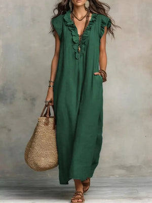 Ruffled V-neck Maxi Dress, product detail
