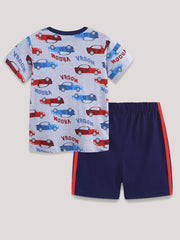 Playful Car Print Toddler Tee And Shorts Set