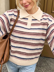 Ribbed Knit Long-sleeve Sweater in Pink, model styling view