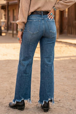 High Waist Frayed Hem Flare Jeans, side view
