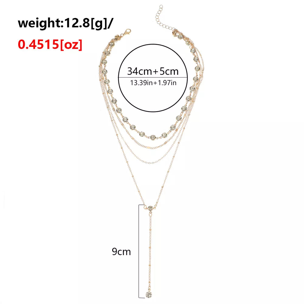 Multi-layered Rhinestone 18k Gold-plated Choker Necklace in Gold, fabric detail