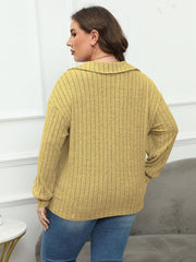 Relaxed ribbed polo top in Banana Yellow with vertical stripes and a spread collar.