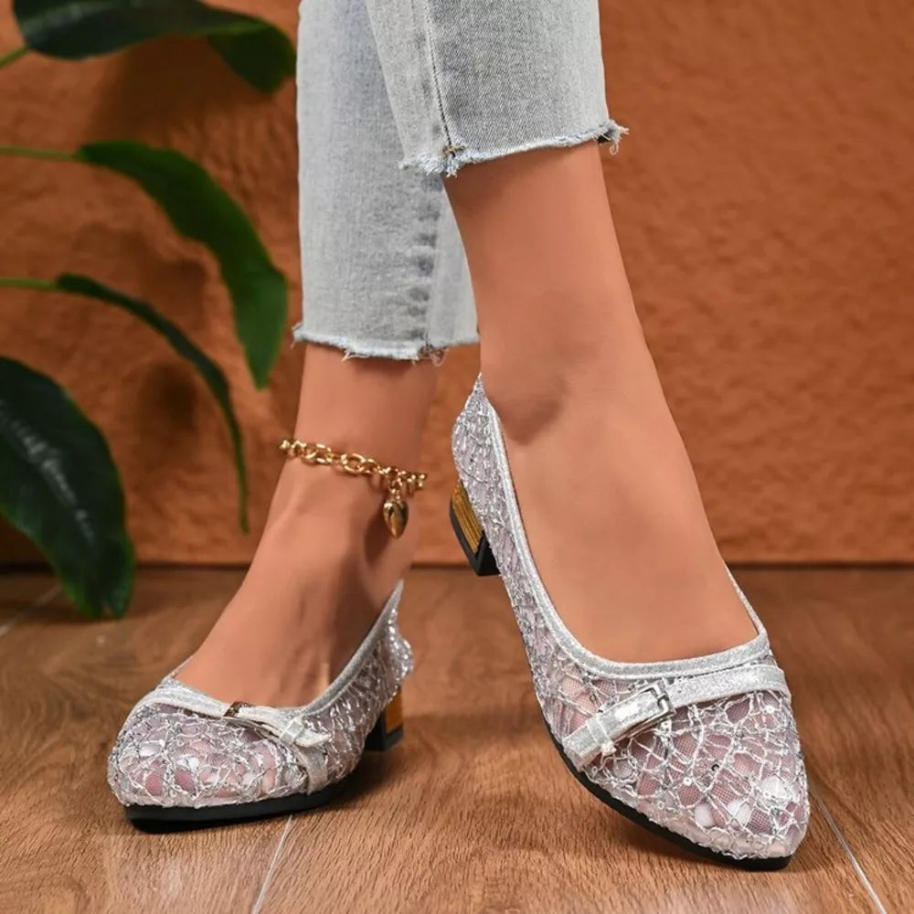 Point Toe Block Heels Loafers, model styling view