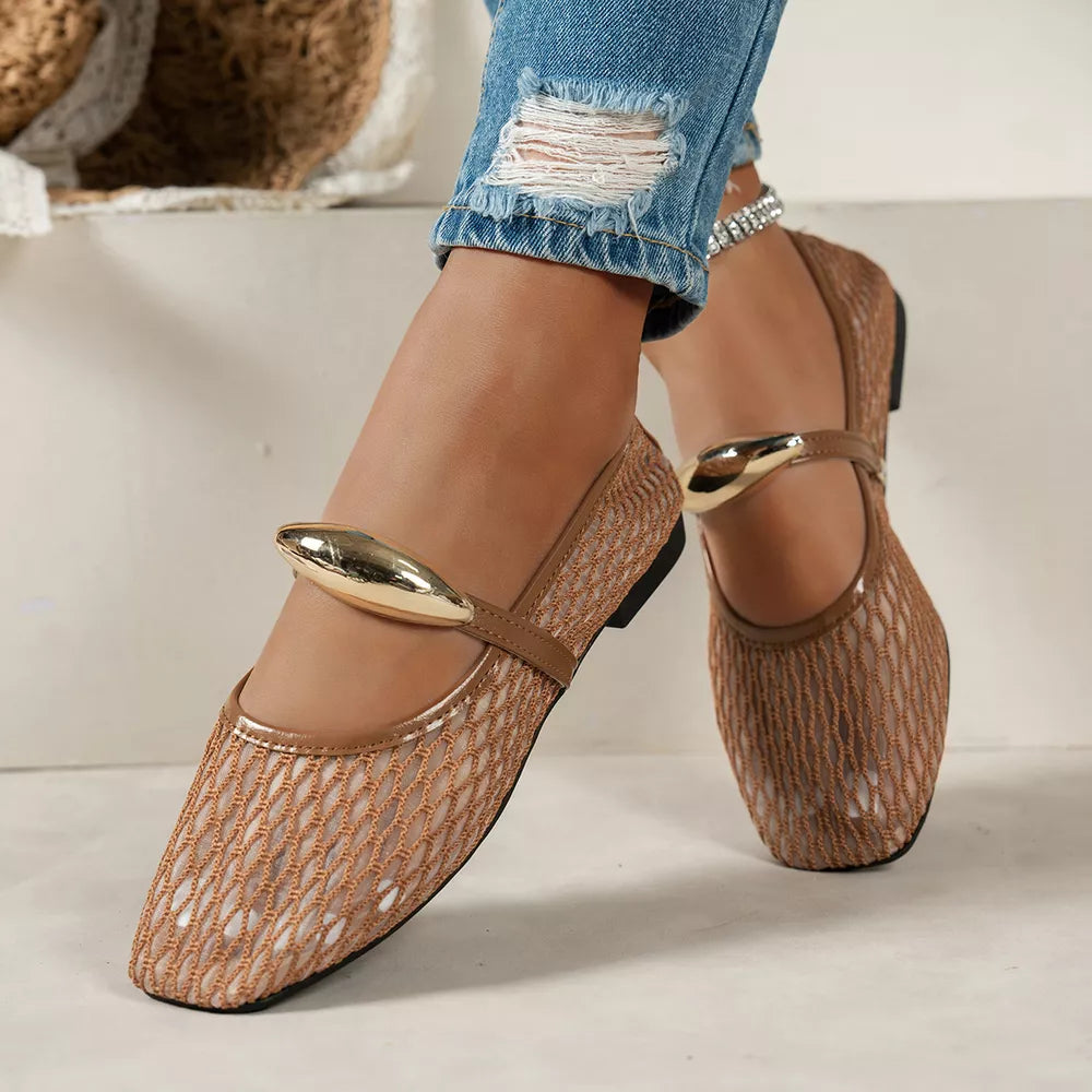 Square Toe Mesh Slip-on Flats, product detail