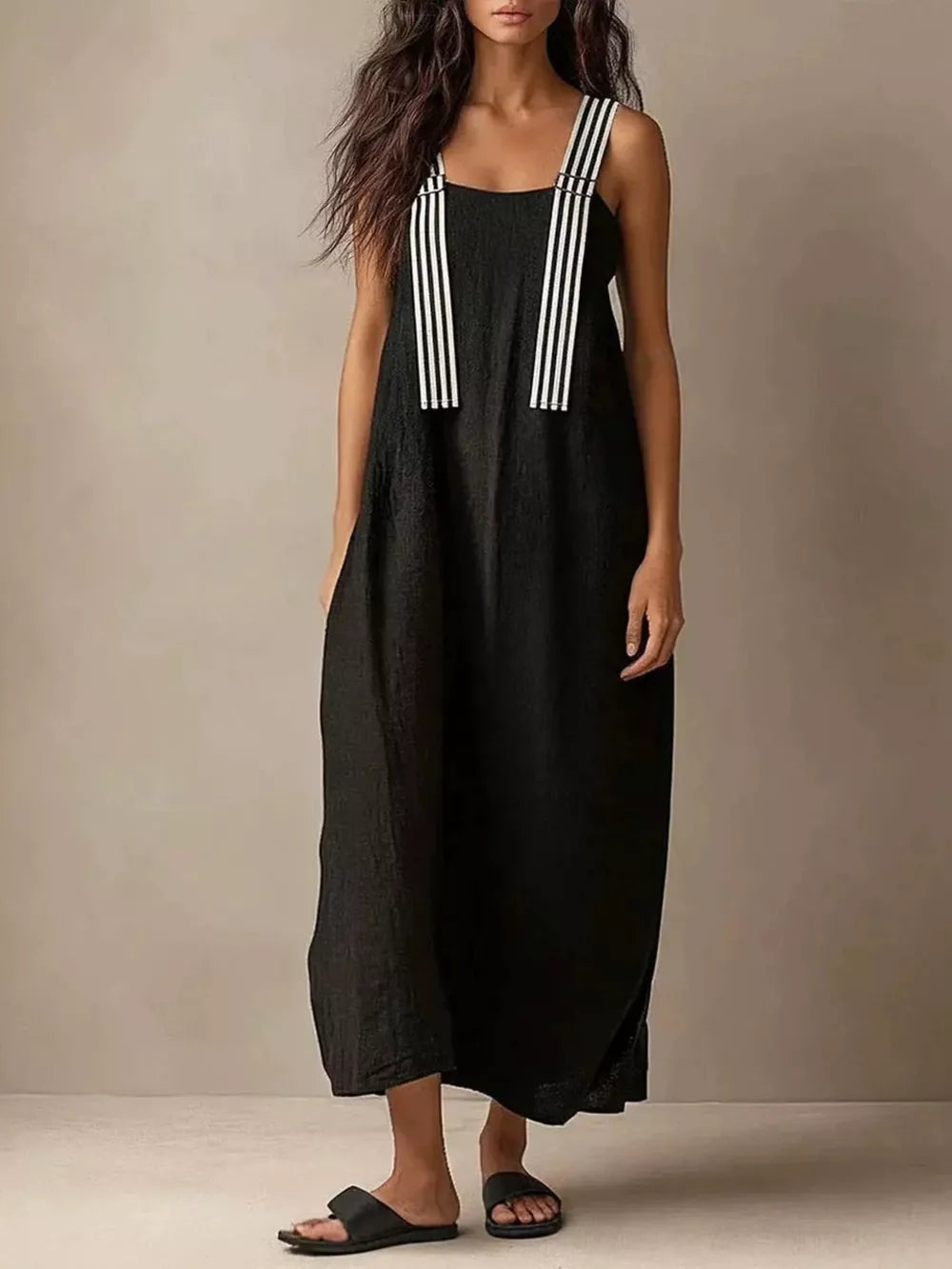 Elegant Striped Strap Midi Dress