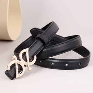 Black cowhide leather belt with gold double D-shaped buckle