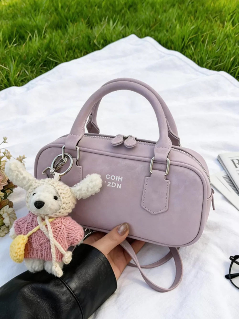 Top Handle Barrel Handbag in Purple, front view