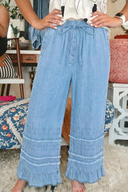 Ruffled Hem Wide Leg Jeans
