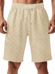 Khaki checkered chino shorts for men with drawstring waist