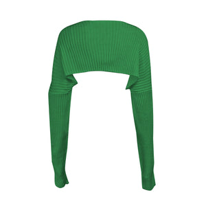 Army green ribbed knit shrug with extended sleeves