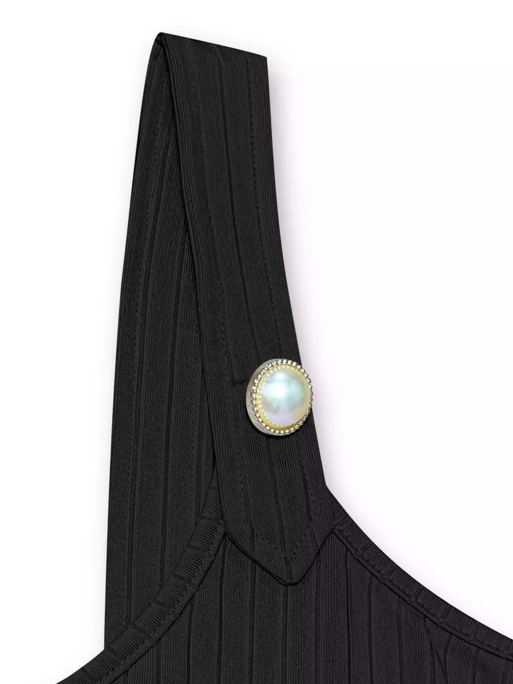 Black ribbed scoop tank top with pearl button detail