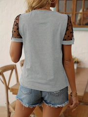 Grey t-shirt with sheer polka dot sleeves
