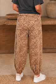 Leopard Print Drawstring Waist Pants in Camel, side view