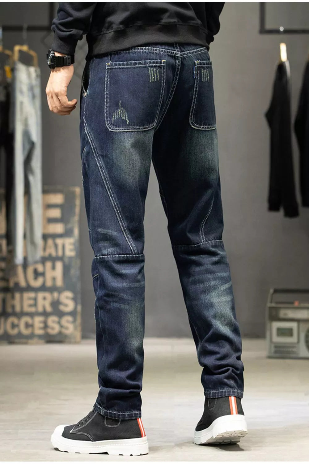 Men's Slim Fit Straight Leg Jeans, close-up detail