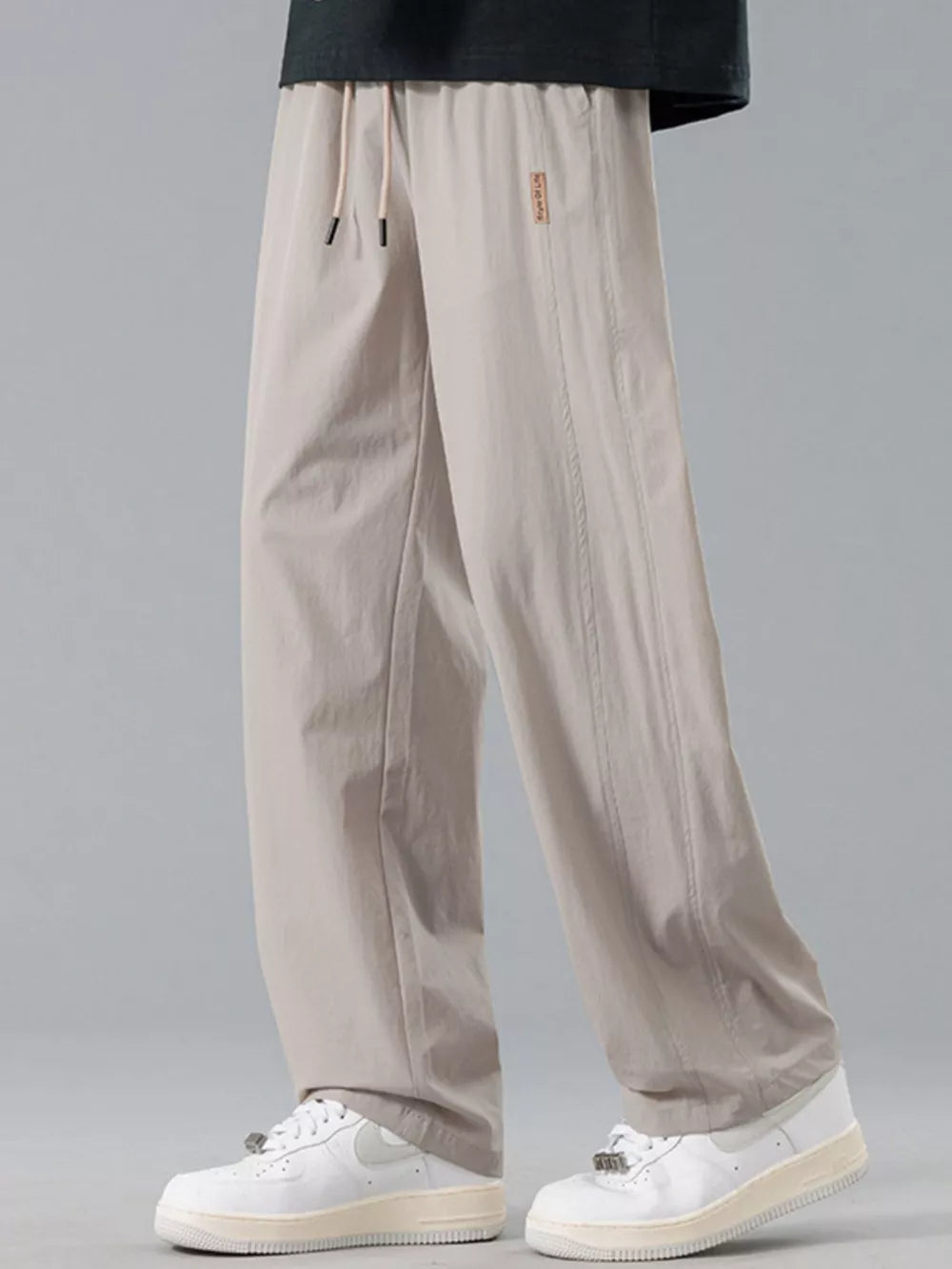 Men's Plus Size Loose Fit Drawstring Casual Pants in Grey, side view