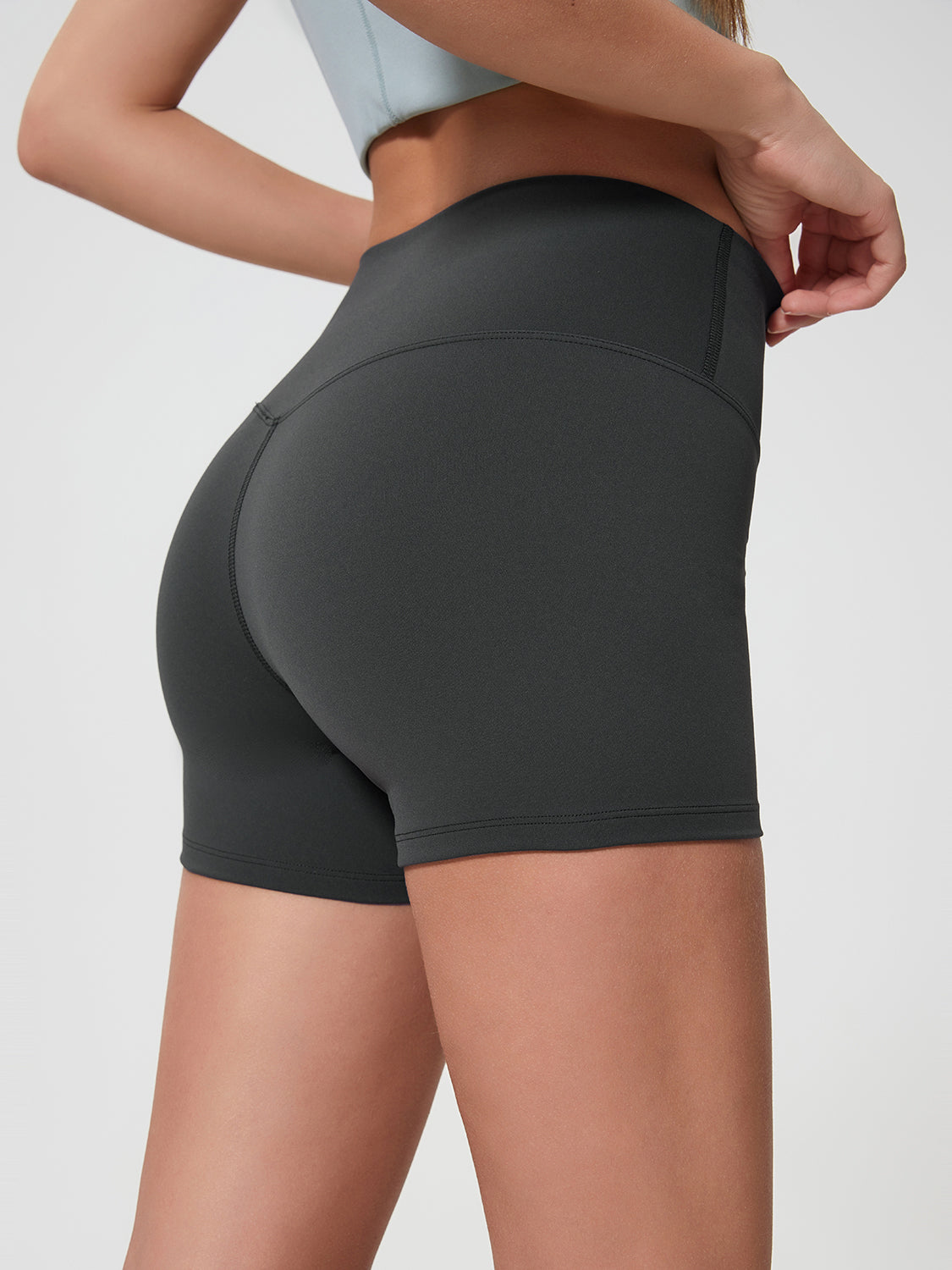 Nova Rise High-Motion Shorts in Graphite Gray, featuring a seamless high-waist design and form-fitting cut.