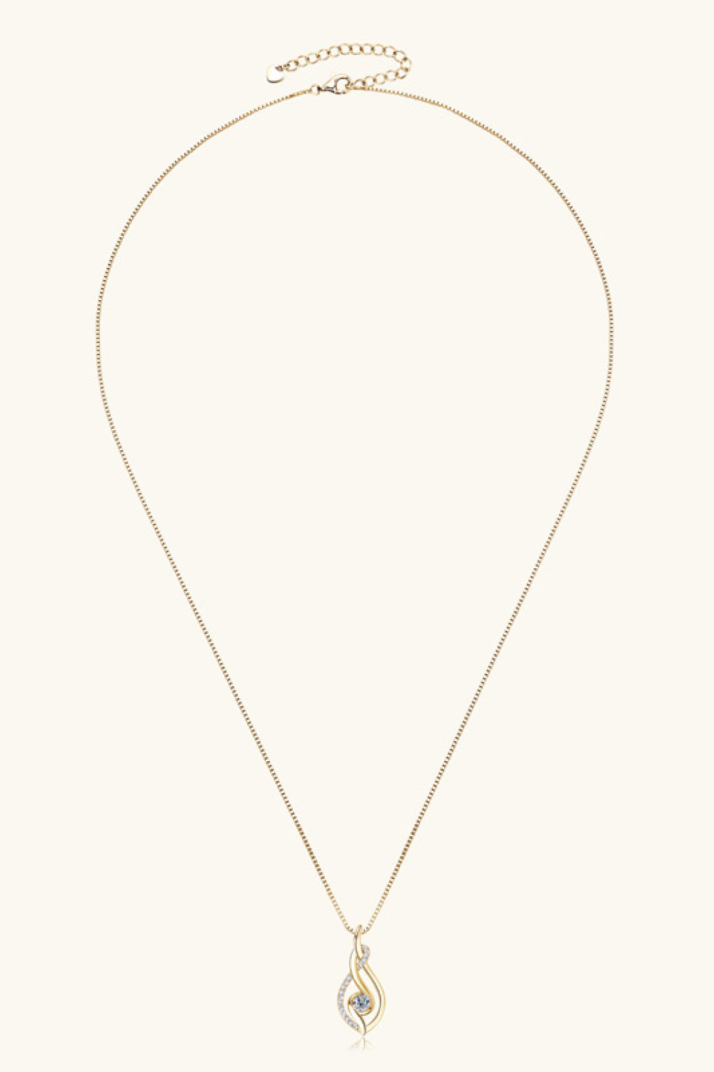 Gold infinity swirl pendant necklace with moissanite and diamond accents.