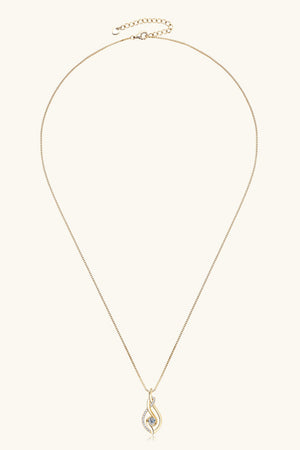 Gold infinity swirl pendant necklace with moissanite and diamond accents.