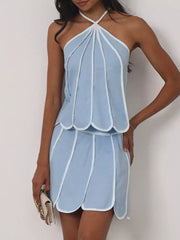 Charming Ruffled Halter Neck Two-piece Set
