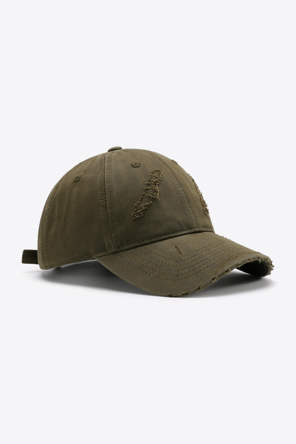 Army green distressed baseball cap with adjustable strap