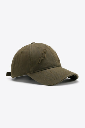 Army green distressed baseball cap with adjustable strap