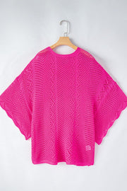 Hot pink open-knit chevron sleeve top with wide, flowing sleeves.