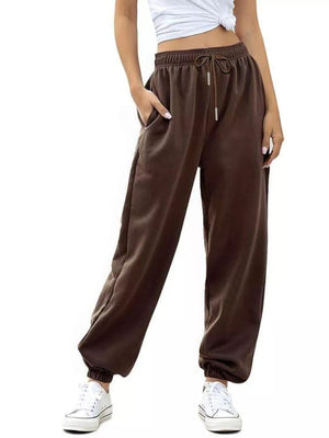 Loose Fit Drawstring Joggers in Pink, back view