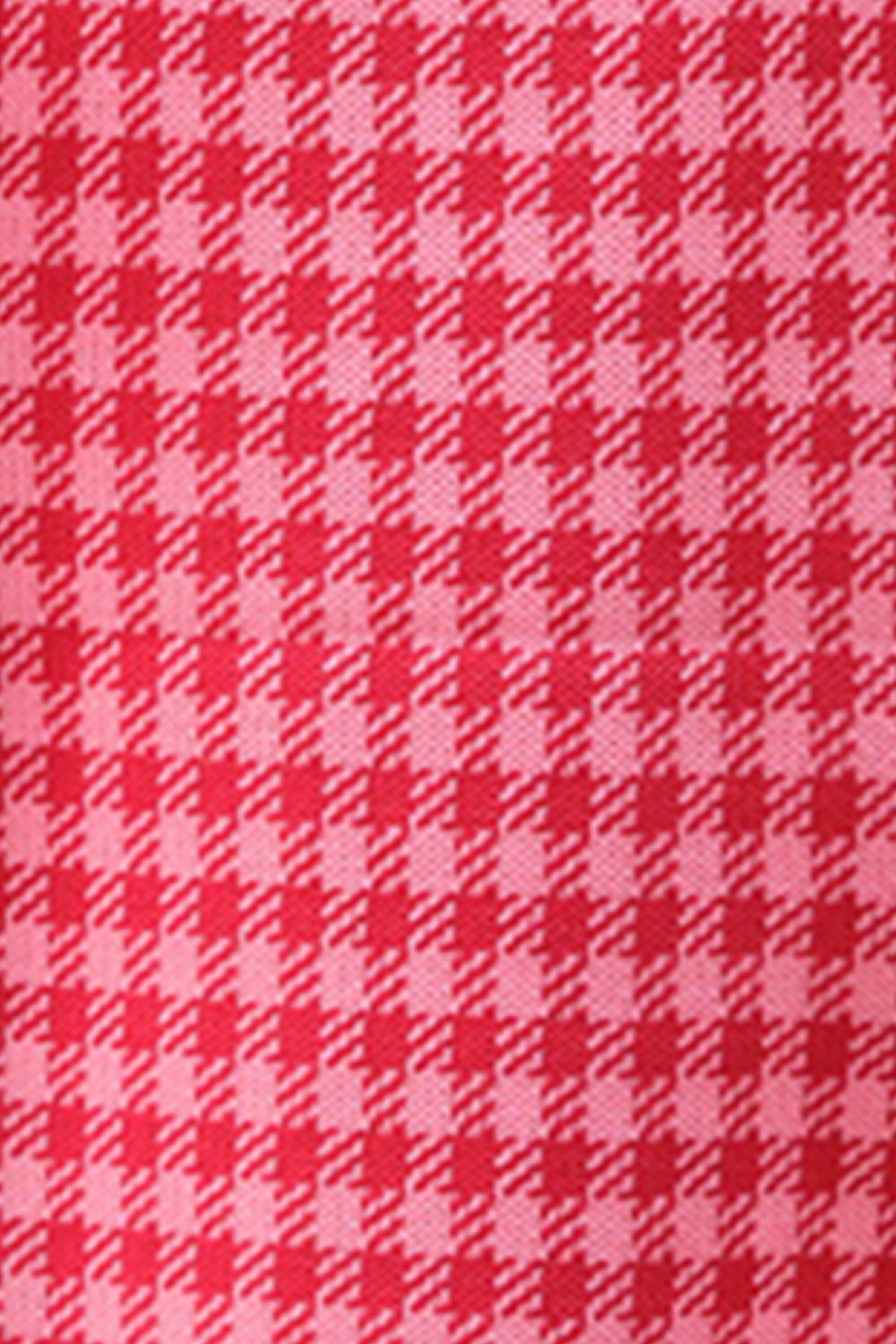 Houndstooth knit halter tank top in hot pink and deep red acrylic.
