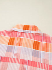 Oversized Check Tunic Shirt in Sherbet, back view