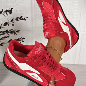 Round Toe Lace Up Sneakers in White, fabric detail