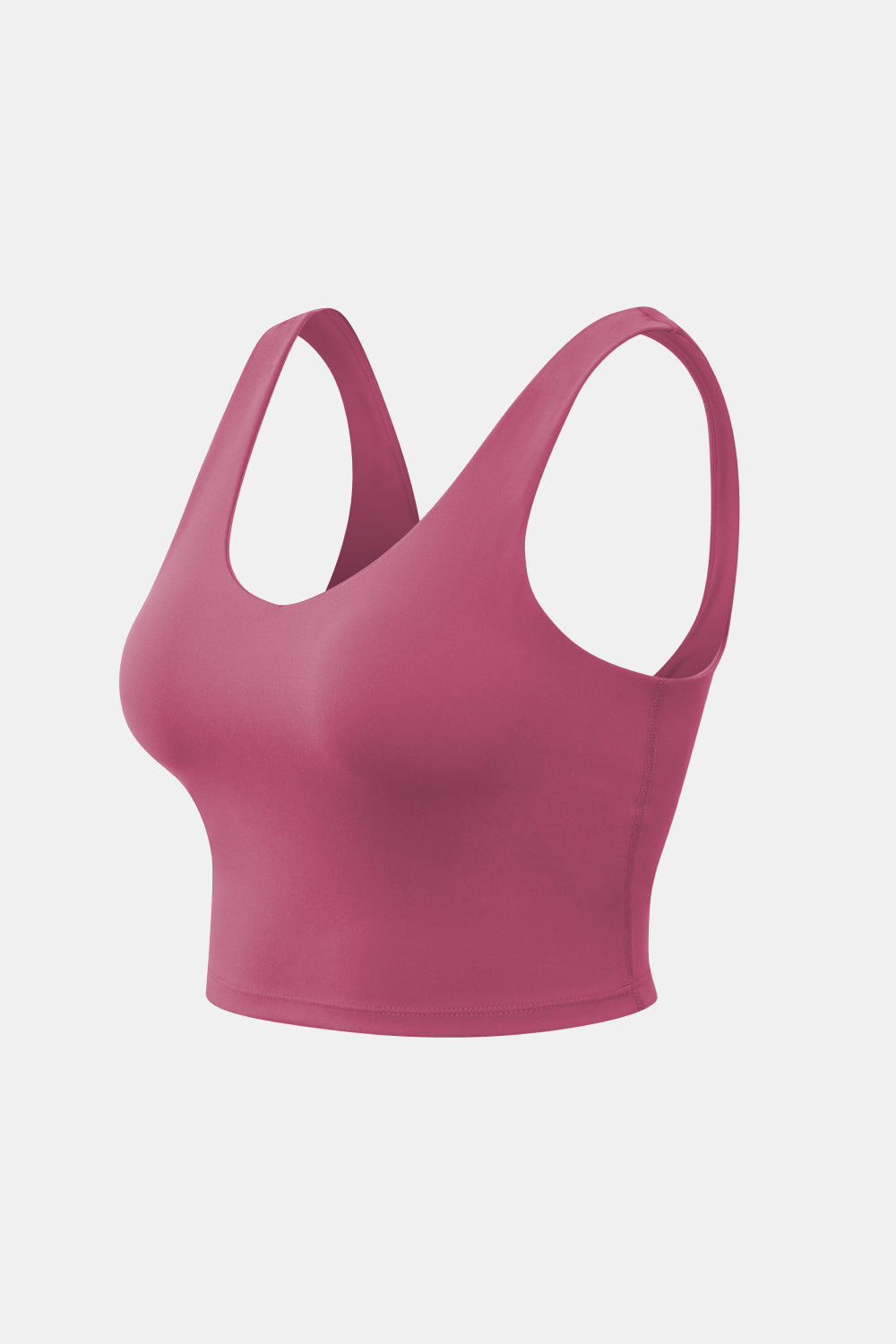 Performance scoop crop top in Deep Rose with wide straps and a seamless finish.