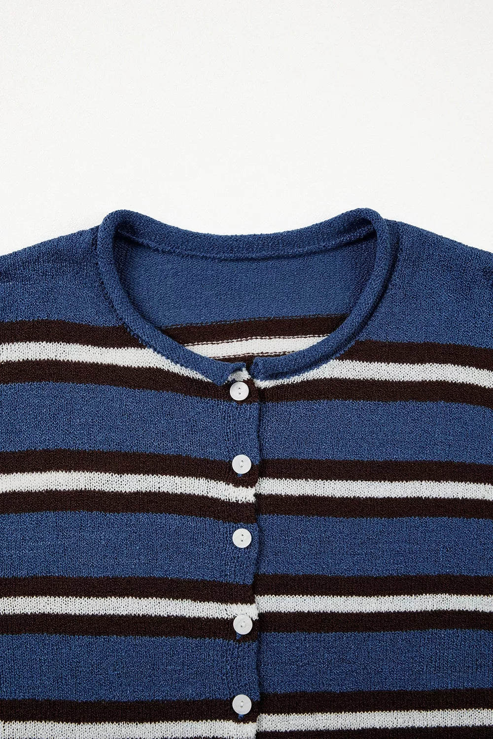 Striped Drop Shoulder Button Cardigan in Dusty Blue, view 11