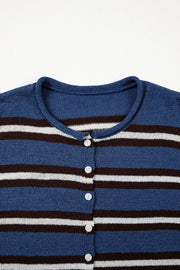 Striped Drop Shoulder Button Cardigan in Dusty Blue, view 11