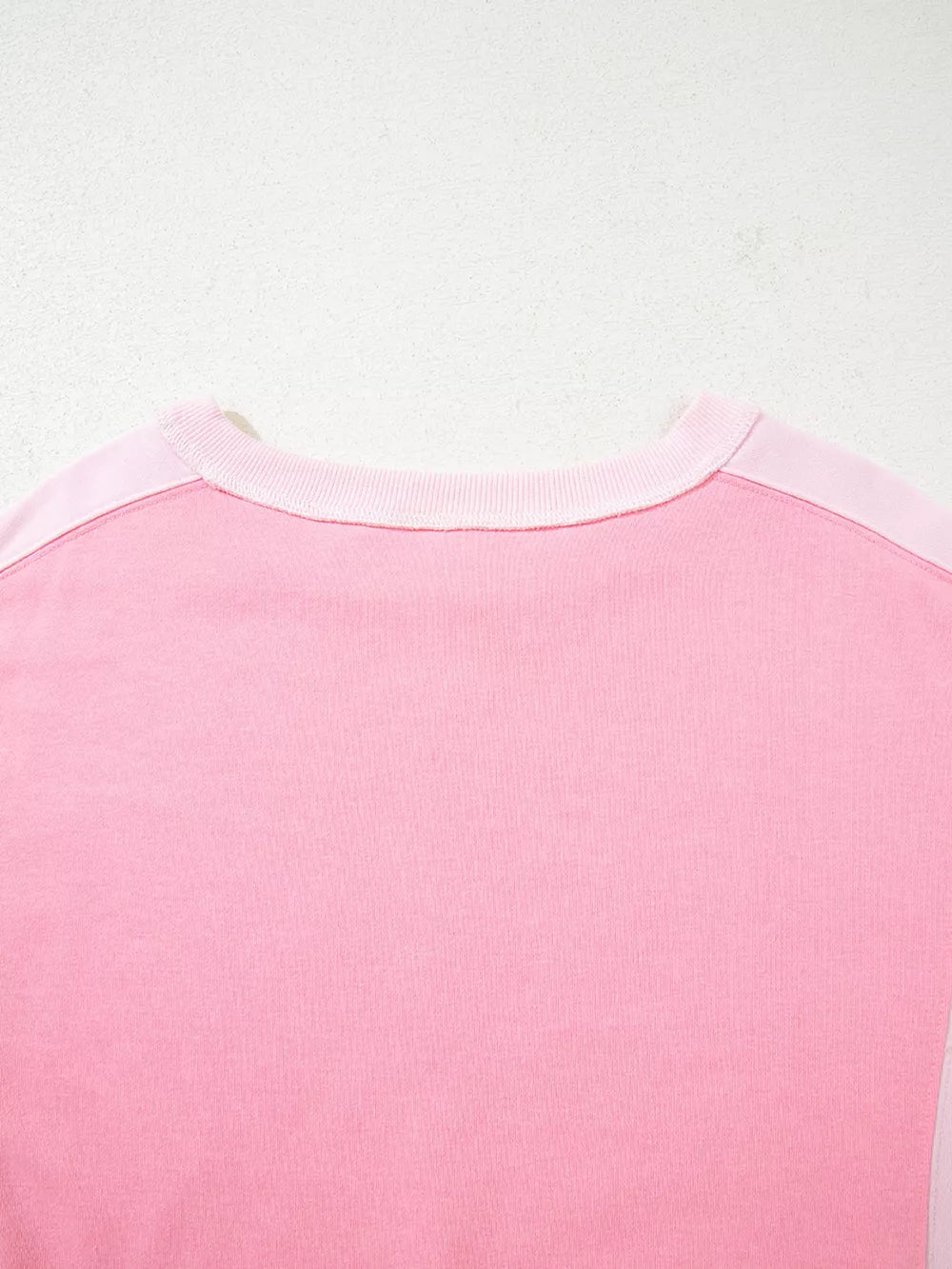 2-tone Color Block Patchwork Sweatshirt in Pink, fabric detail