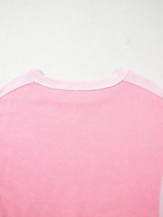 2-tone Color Block Patchwork Sweatshirt in Pink, fabric detail