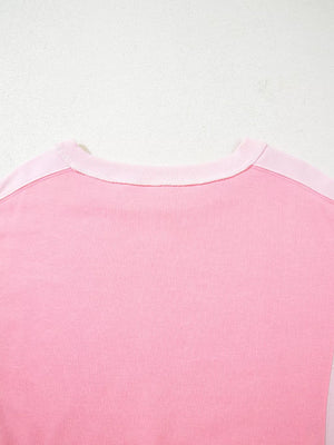 2-tone Color Block Patchwork Sweatshirt in Pink, fabric detail