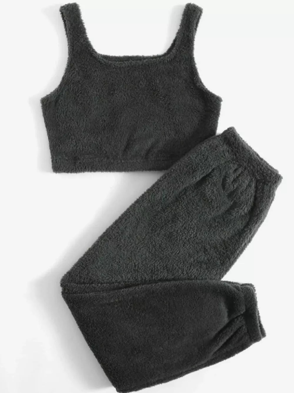 Cozy Plush Cropped Tank And Pants Lounge Set in Pink, fit detail
