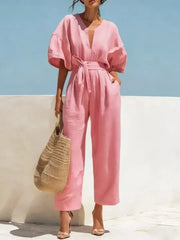Tie Waist Wide Leg Jumpsuit, model styling view