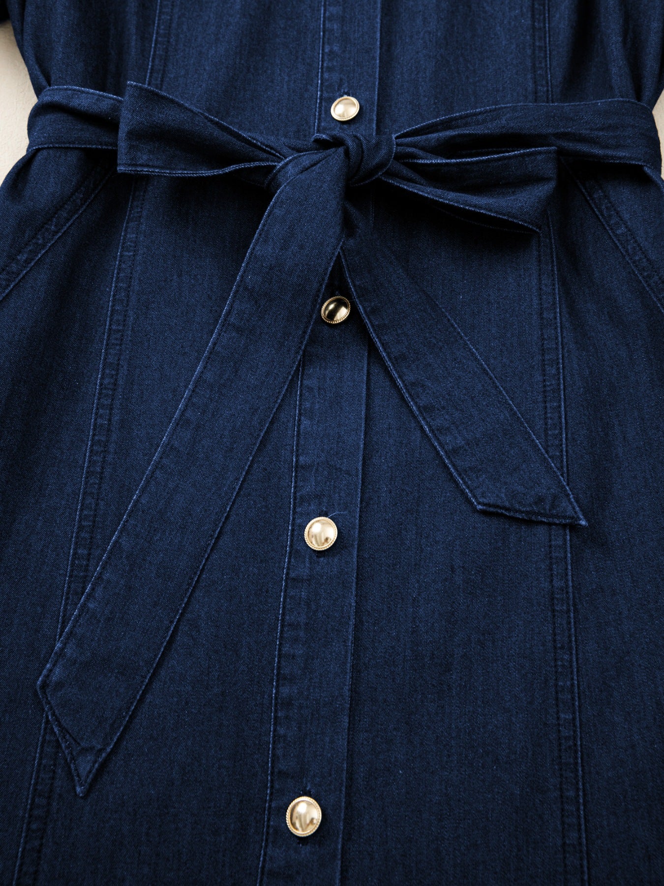 Denim midi dress with belt and gold buttons