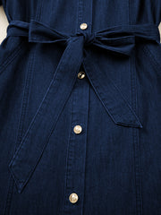 Denim midi dress with belt and gold buttons