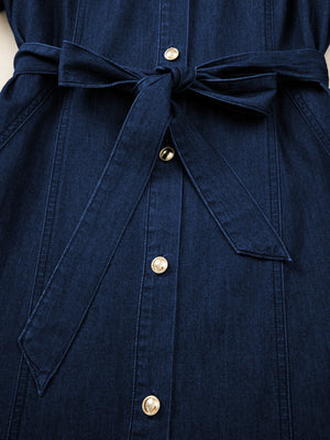 Denim midi dress with belt and gold buttons