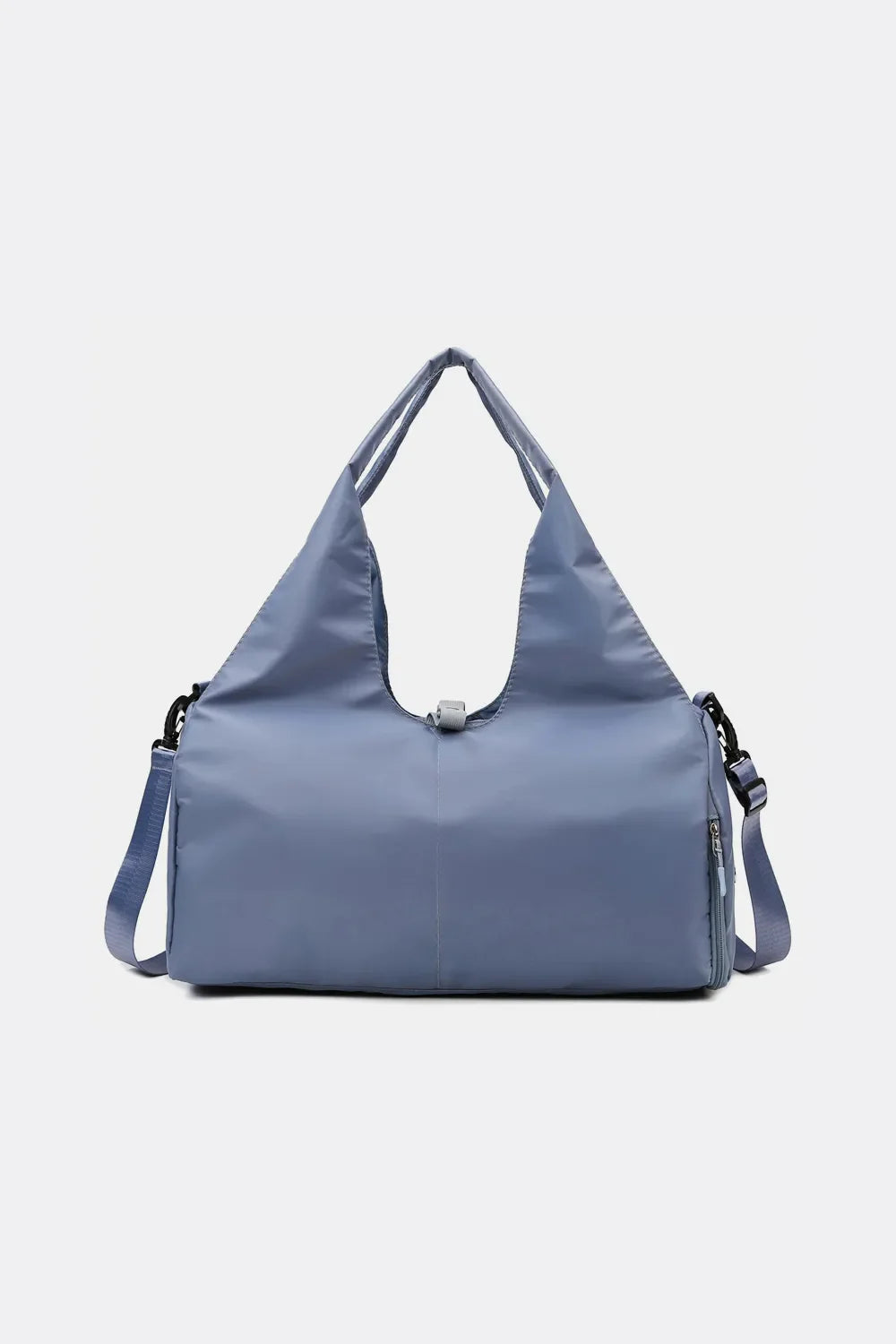 Dusty Blue duffel bag with dual handles and adjustable shoulder strap