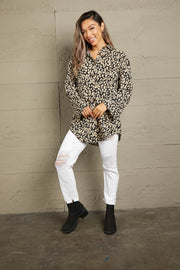 Black abstract spot print oversized shirt with button front and collar.