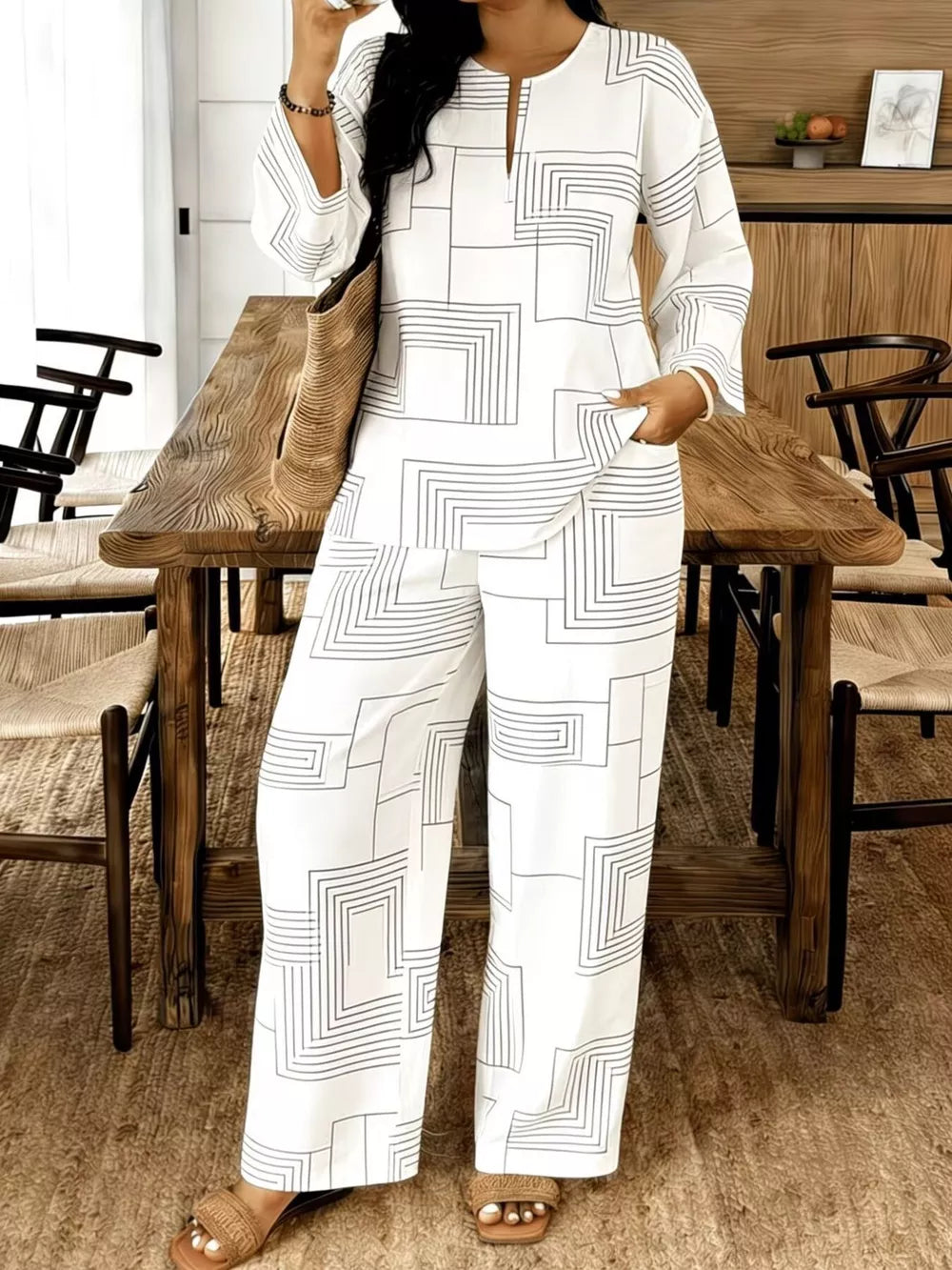 Geometric Print Relaxed Two-piece Ensemble