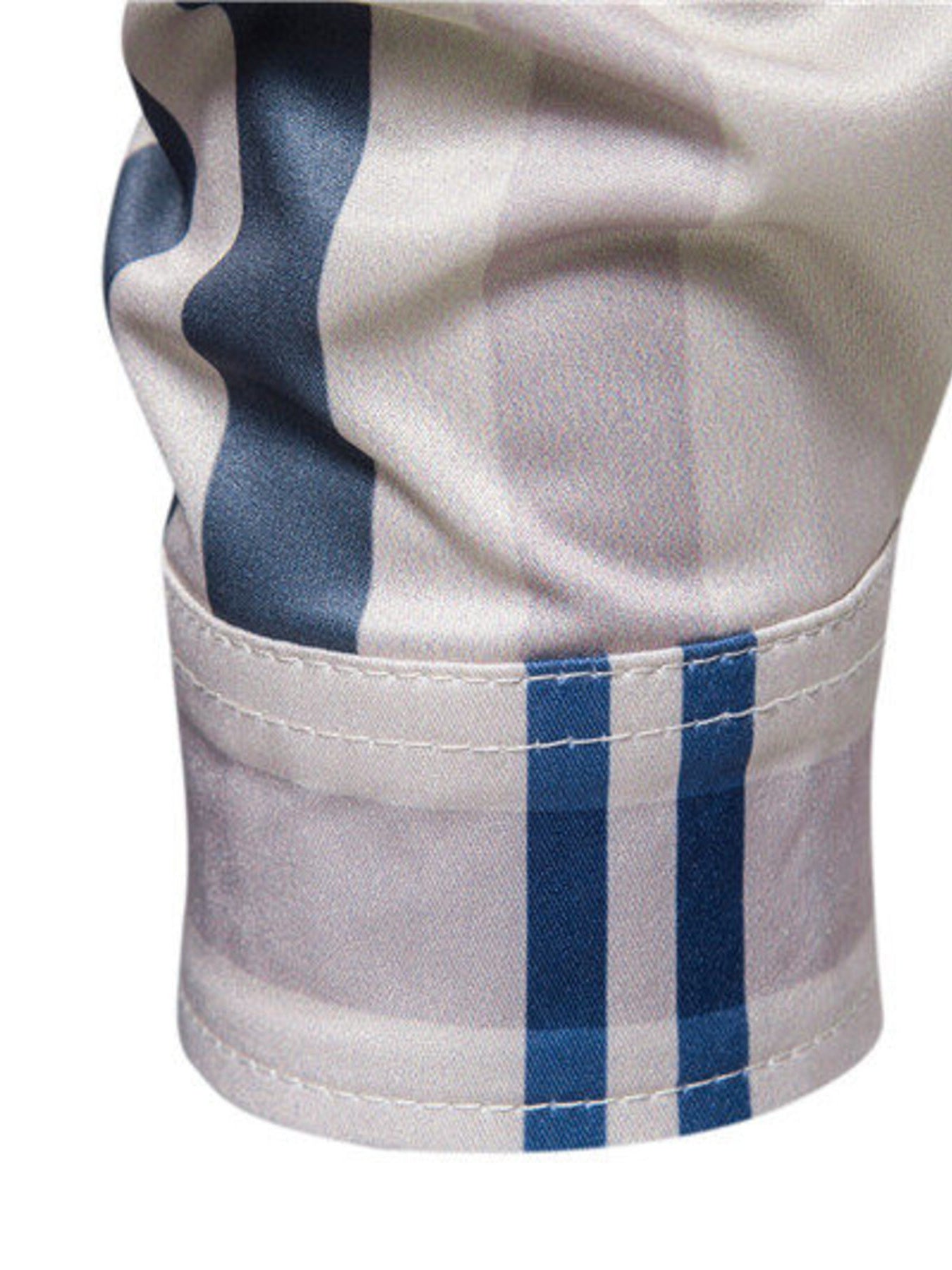 Men's blue plaid long sleeve button-up shirt cuff detail