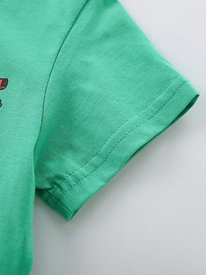 Green cotton toddler t-shirt with truck print detail