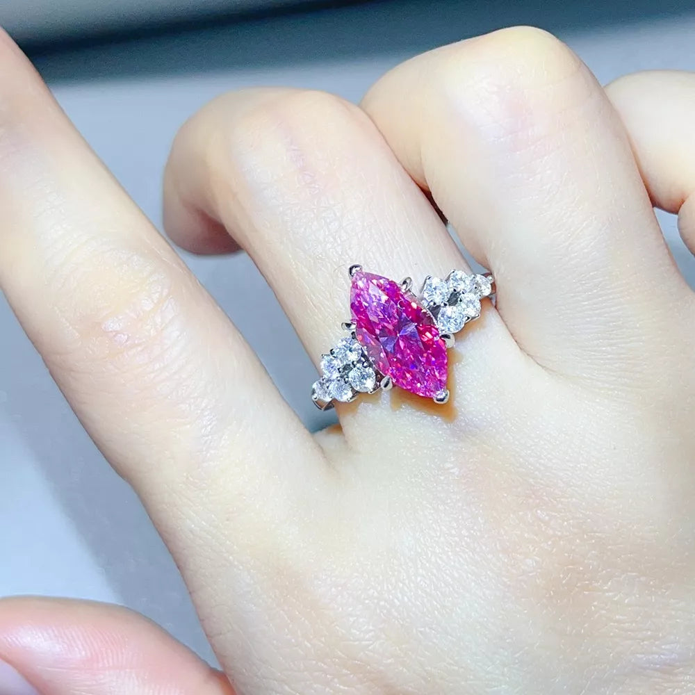 1 Carat Sterling Silver Moissanite Cluster Ring, side view