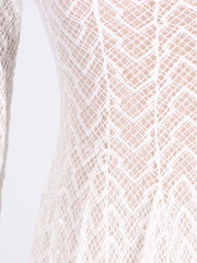 White lace maxi dress with chevron pattern and mock neck detail