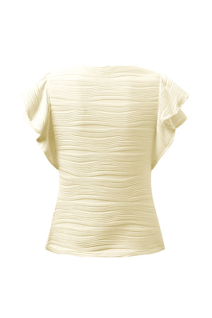 Textured ruffle sleeve bodysuit in ivory with horizontal wavy pattern