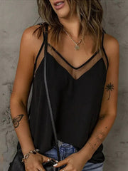 Black sheer panel V-neck cami with thin straps